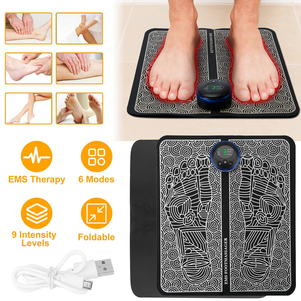 Premium Electric EMS Foot Massager Mat – USB rechargeable, 8 modes 19 intensities hit eyes/lungs/heart via reflex points, melt pain, shape legs. US stock, 3–5 days