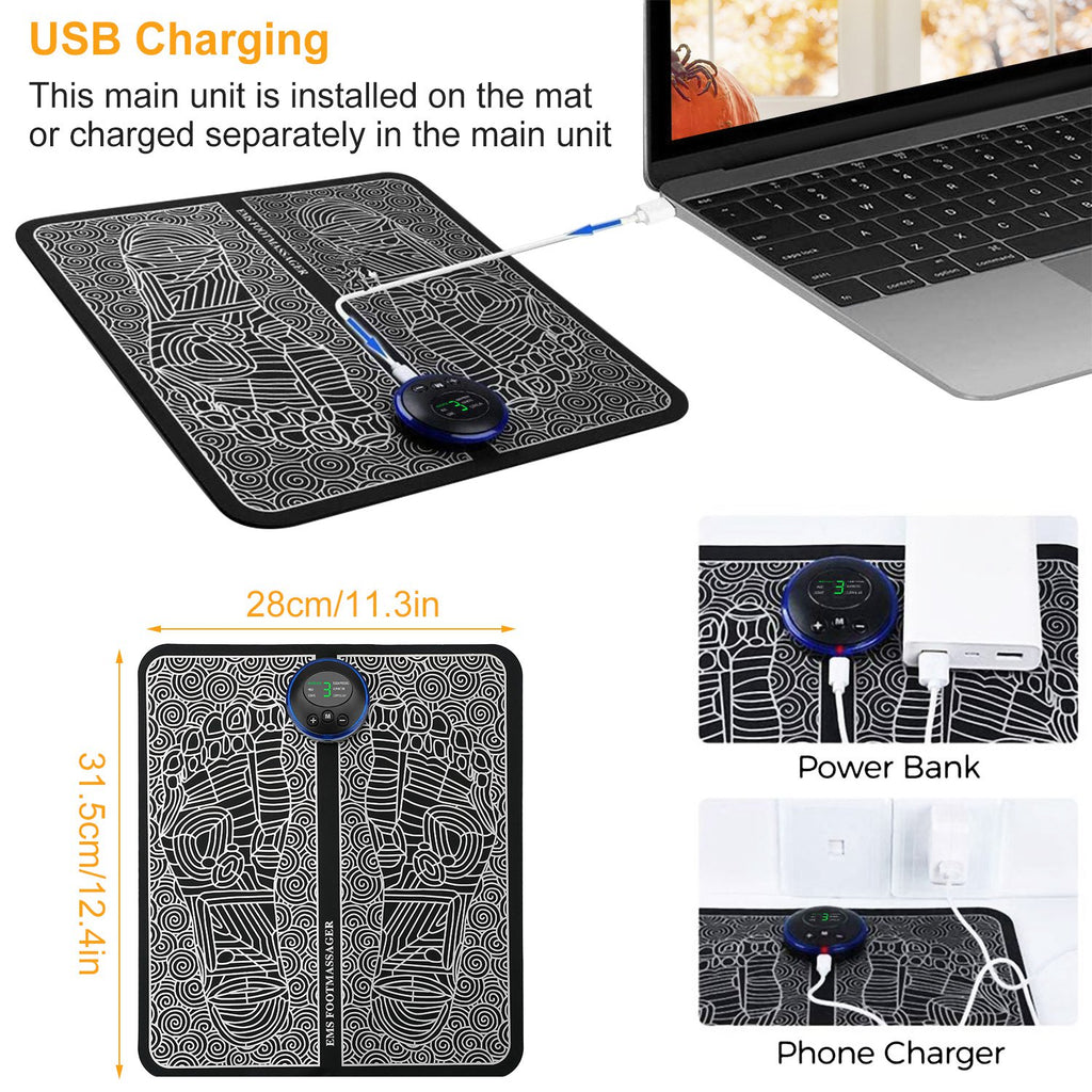 Premium Electric EMS Foot Massager Mat – USB rechargeable, 8 modes 19 intensities hit eyes/lungs/heart via reflex points, melt pain, shape legs. US stock, 3–5 days